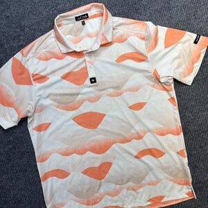 Bad Birdie Polo Shirt Men XL Cream Orange Golden Hour Geometric Golf Performance